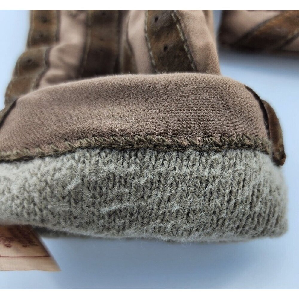 VTG Aris Isotoner Tan Women‎ Fleece Lined Gloves Suede Brown Trim Warm Ups Large - Picture 4 of 6